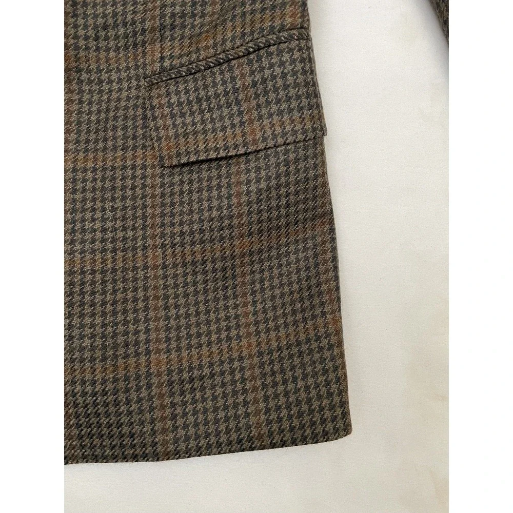 Vintage Polo University Club Houndstooth Pure Wool Men's Blazer 38L Brown Lined